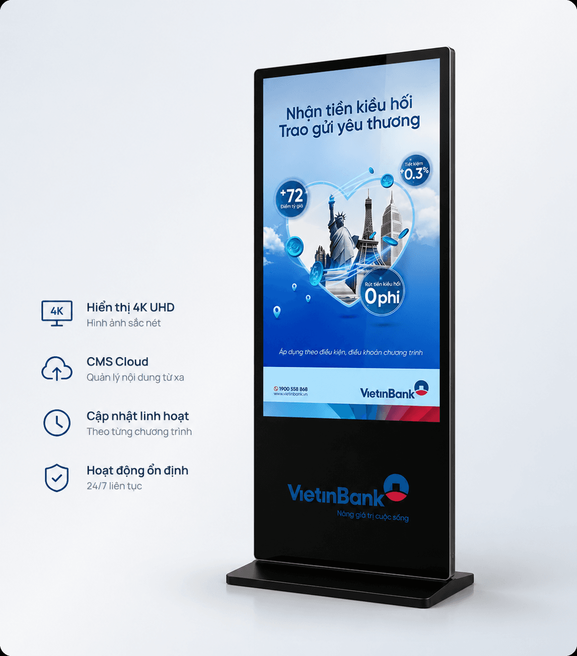 Hushida Digital Standee 50 inch trình chiếu nội dung 4K
